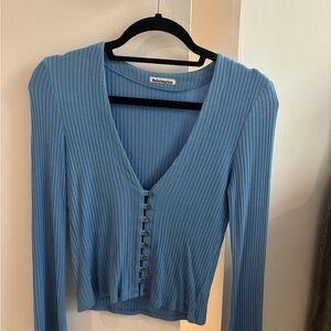 Reformation Sky Blue Ribbed Button-Down Shirt